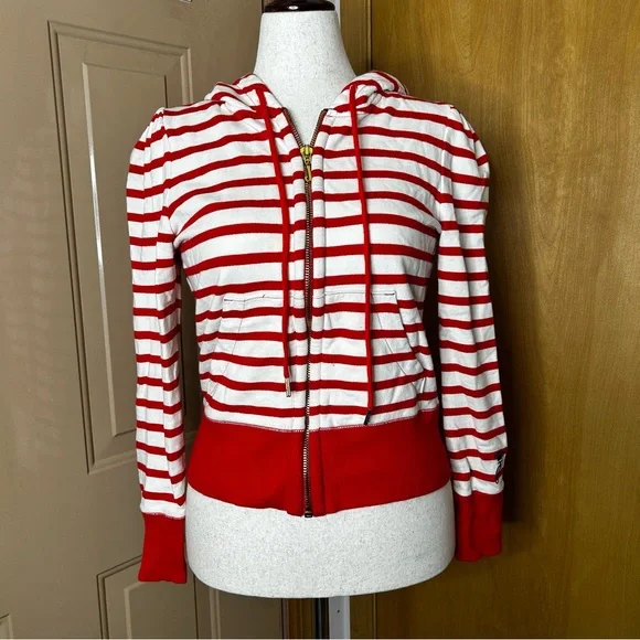 Juicy Couture Red and Cream Striped Zip Up Hoodie - Picture 2 of 12
